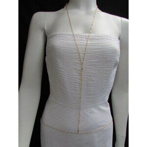 New Women Gold Rhinestones Link Thin Chains Fashion Metal Body Jewelry Necklace